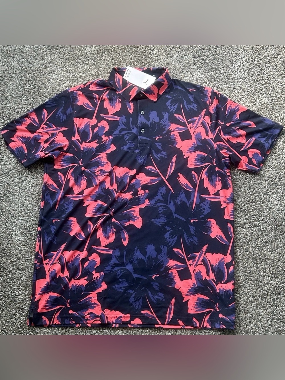 Puma MATTR Men’s Golf Broken Flower Navy Blue Polo Men’s Size Large 628828-01